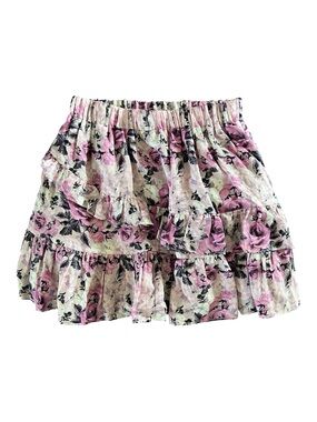 LoveShackFancy Pink Floral Tiered Ruffle Mini Skirt Size Medium